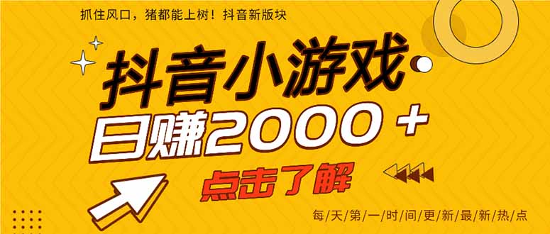 （14319期）抖音小游戏，最新风口项目，亲测单游戏2000+感兴趣点击了解。-青年云网创—高质量项目商城